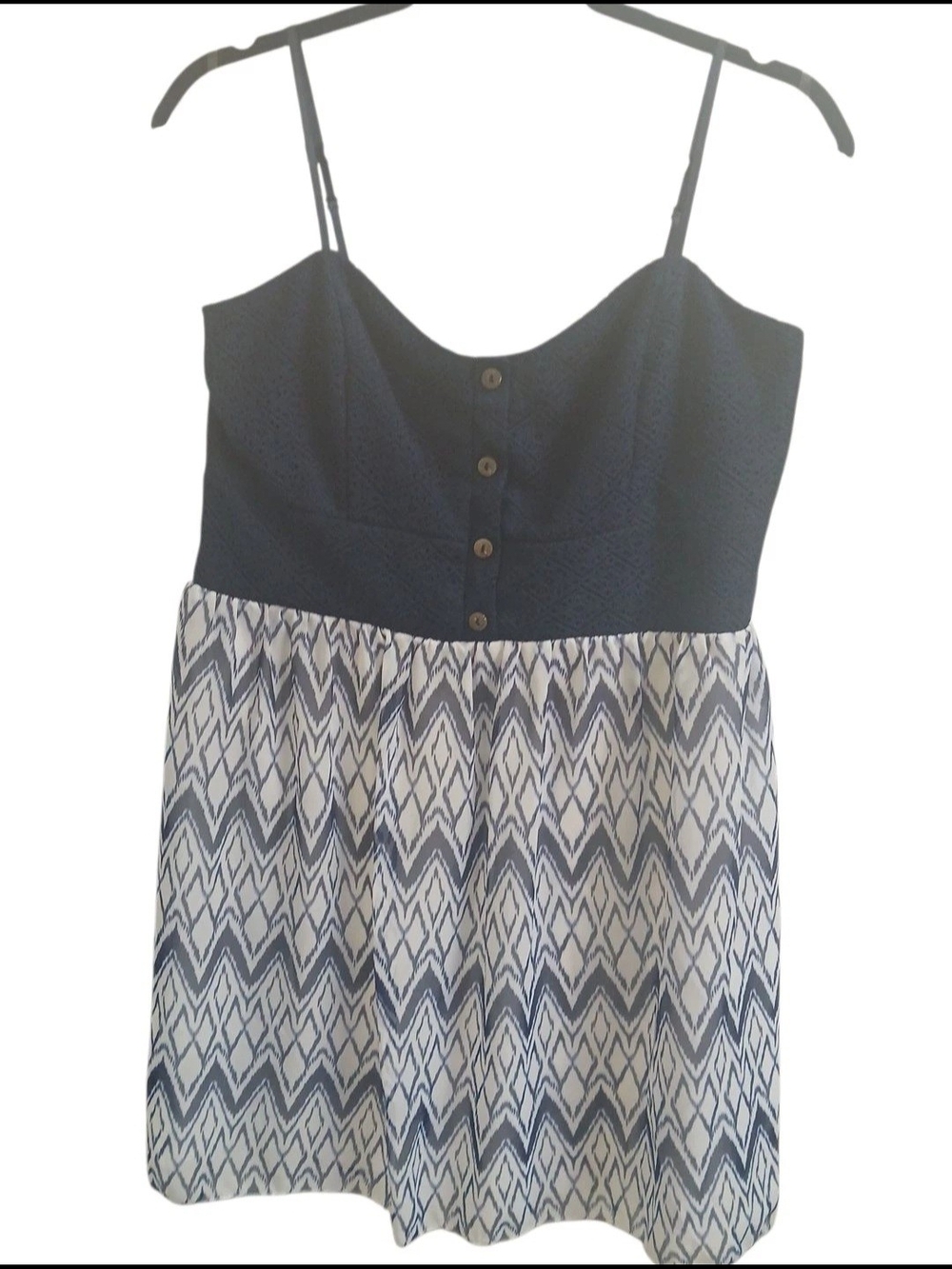 Three Pink Hearts Navy and White Patterned Spaghetti-Strap Cami Dress #136